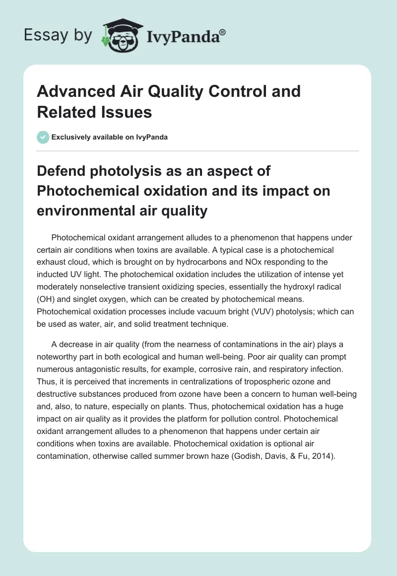Advanced Air Quality Control and Related Issues. Page 1