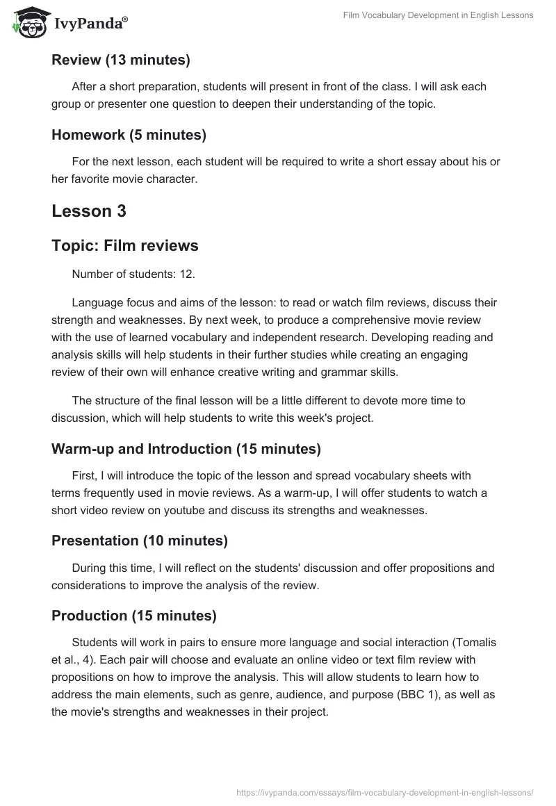 Film Vocabulary Development in English Lessons. Page 5