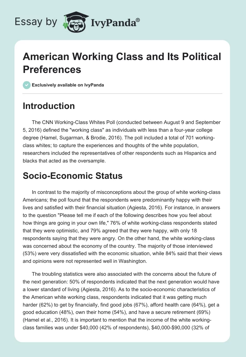 American Working Class and Its Political Preferences. Page 1