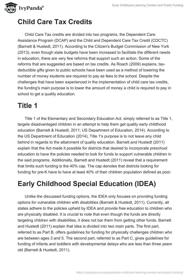 Early Childhood Learning Centers and Public Funding. Page 2