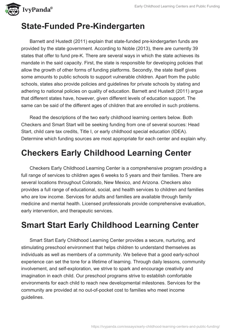 Early Childhood Learning Centers and Public Funding. Page 3