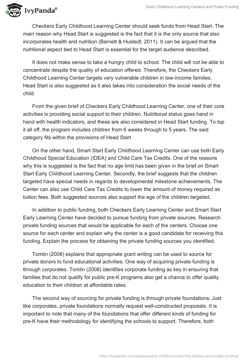 Early Childhood Learning Centers and Public Funding. Page 4