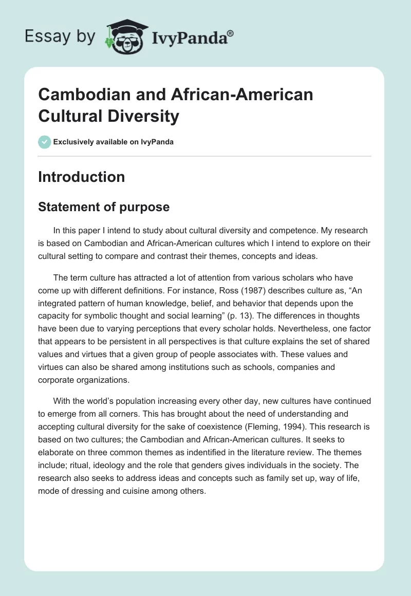 Cambodian and African-American Cultural Diversity. Page 1