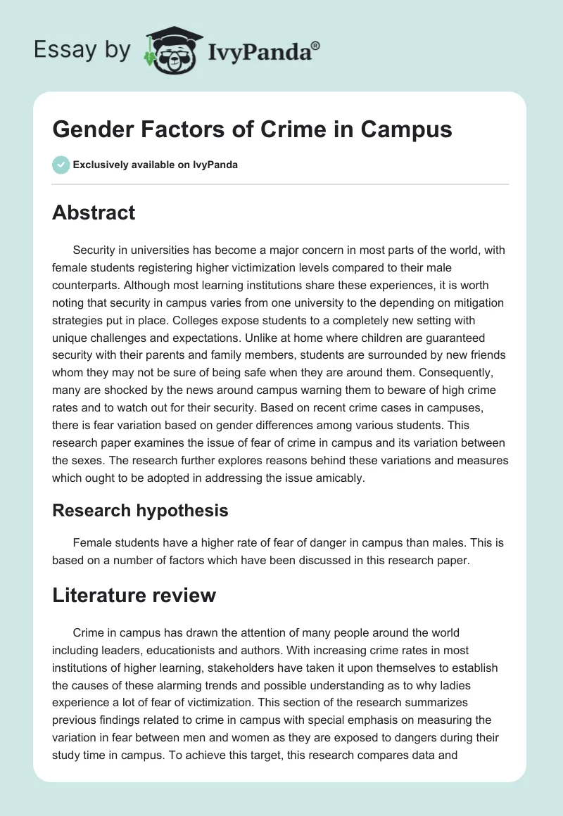 Gender Factors of Crime in Campus. Page 1