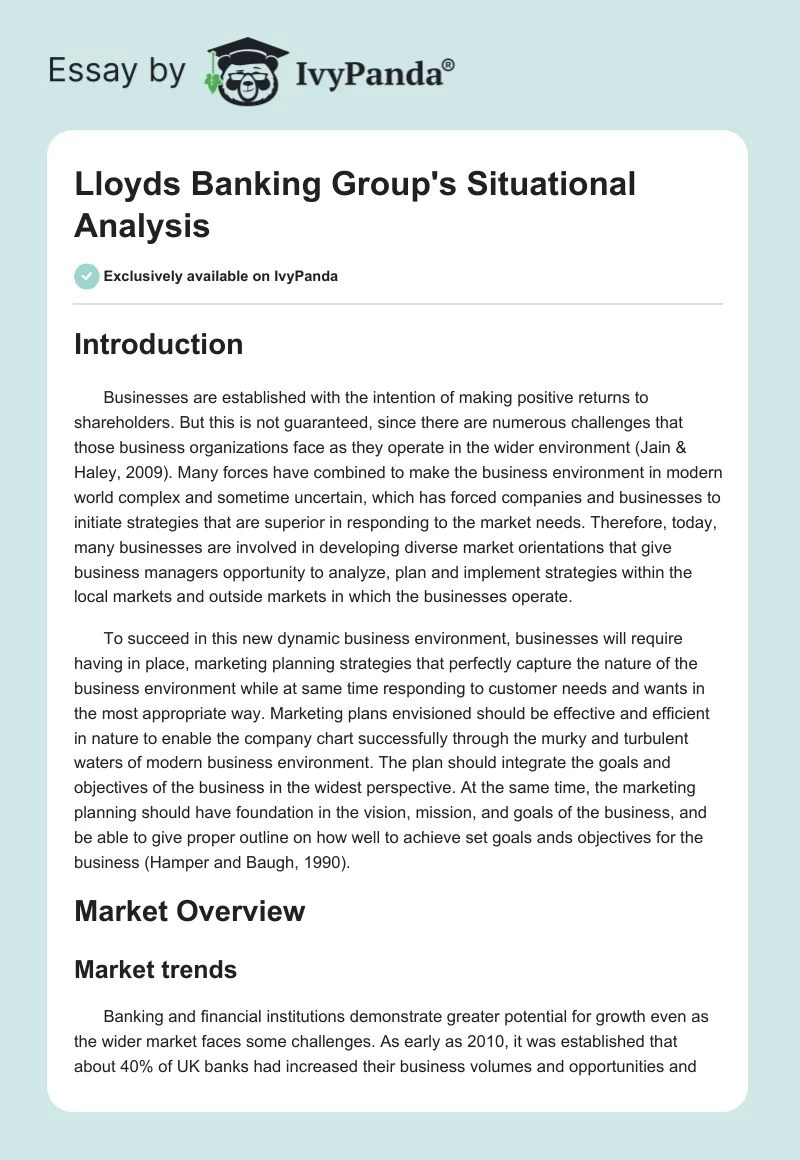 Lloyds Banking Group's Situational Analysis. Page 1
