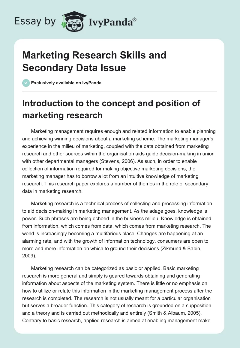 Marketing Research Skills and Secondary Data Issue. Page 1