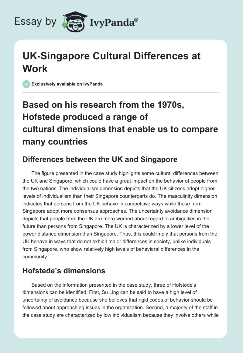 UK-Singapore Cultural Differences at Work. Page 1
