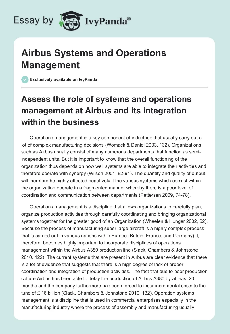 Airbus Systems and Operations Management. Page 1