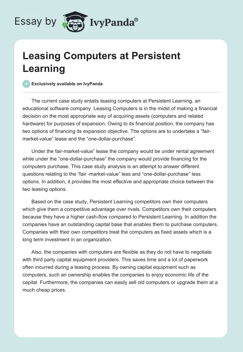 Leasing Computers at Persistent Learning. Page 1