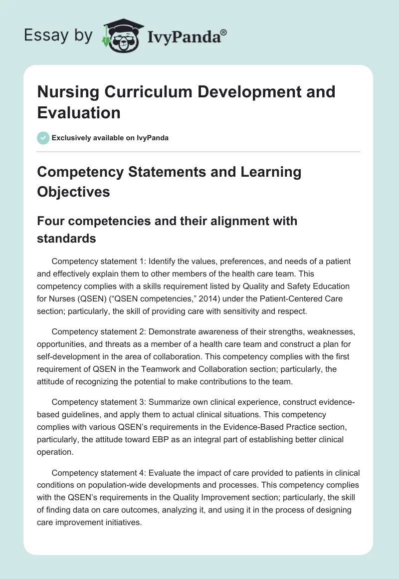 Nursing Curriculum Development and Evaluation. Page 1