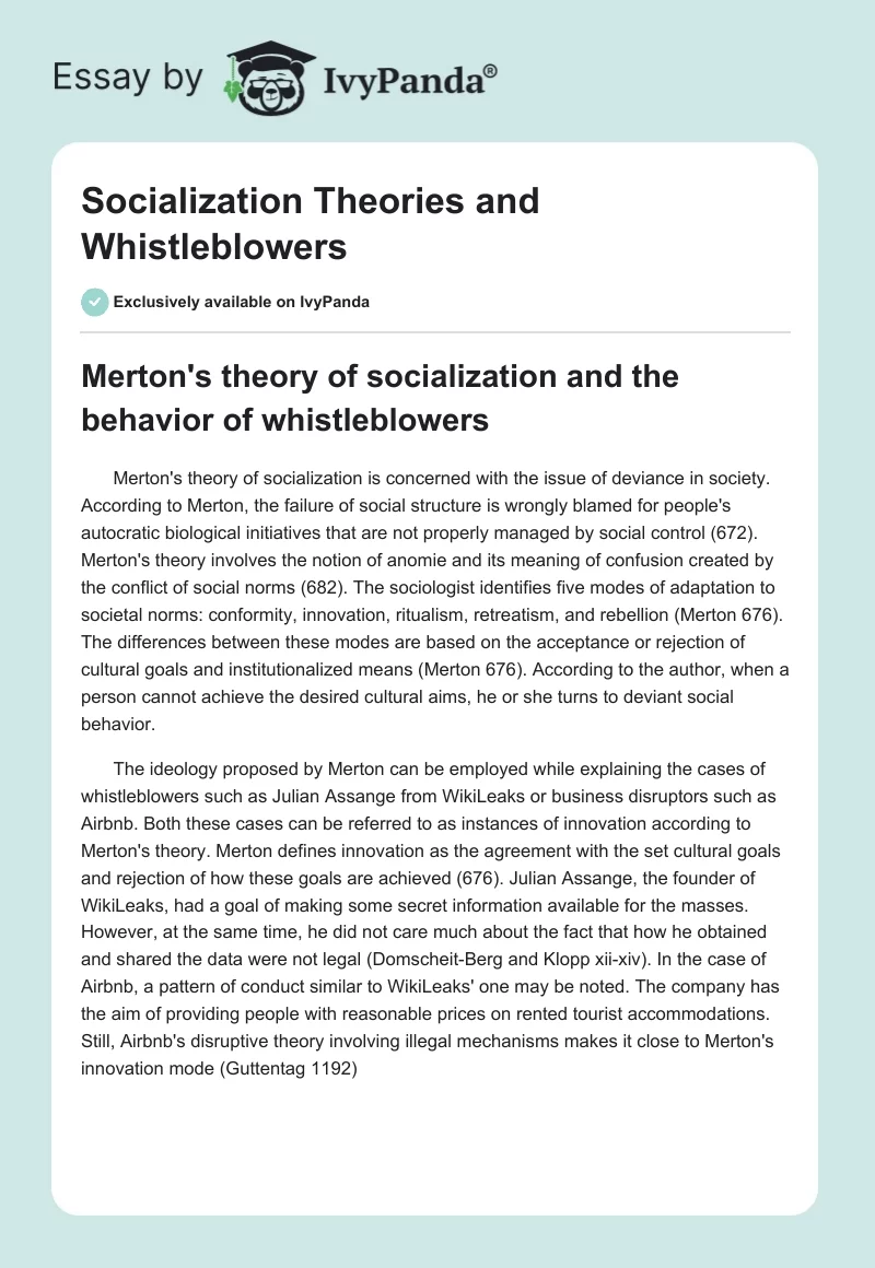 Socialization Theories and Whistleblowers. Page 1