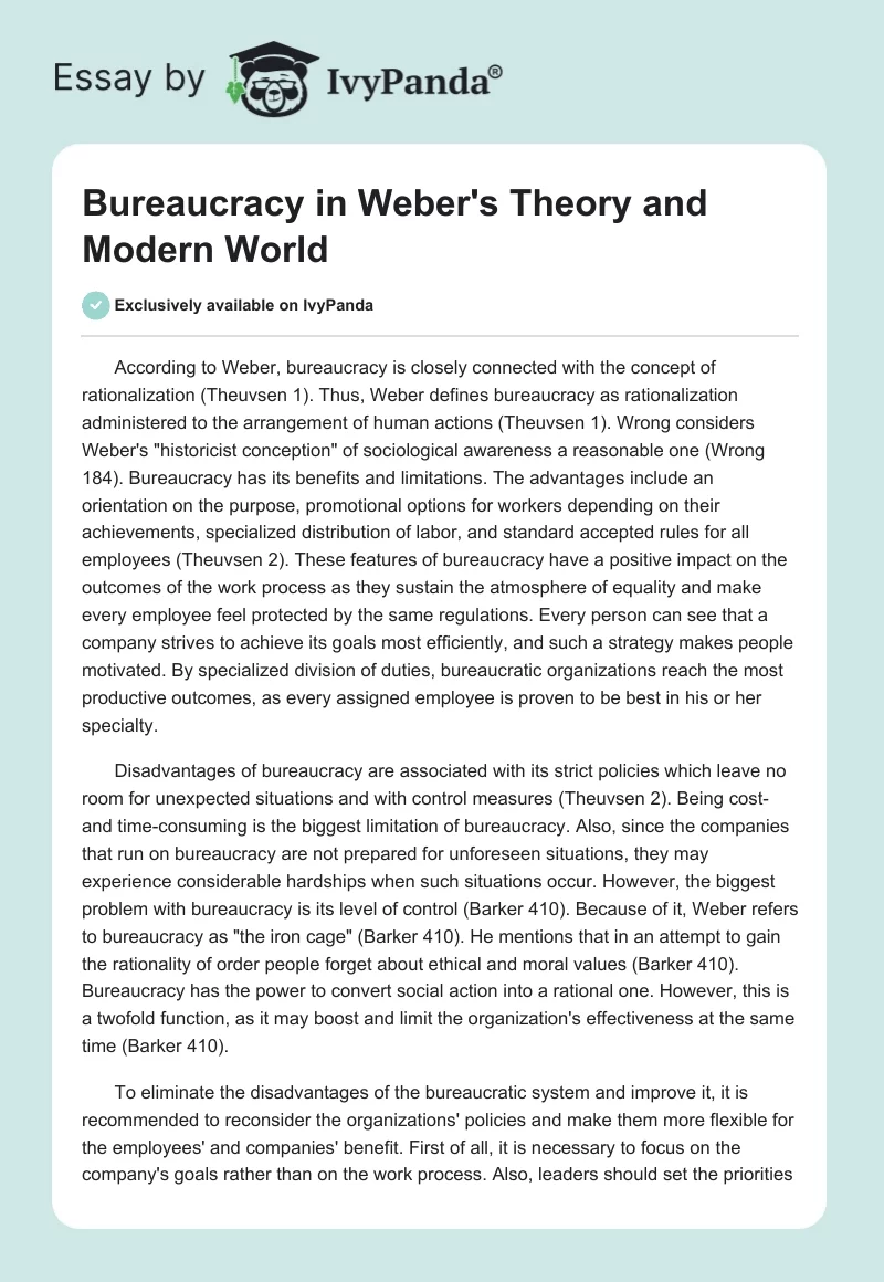 Bureaucracy in Weber's Theory and Modern World. Page 1