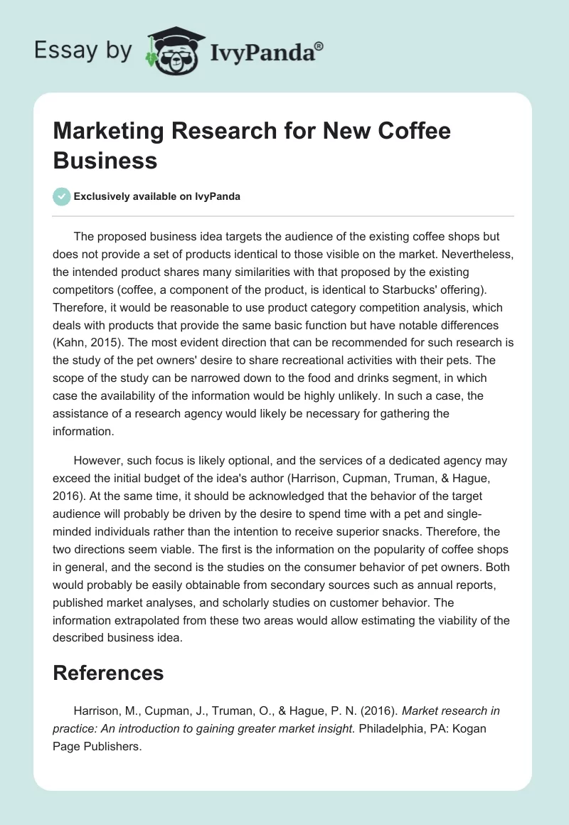 Marketing Research for New Coffee Business. Page 1