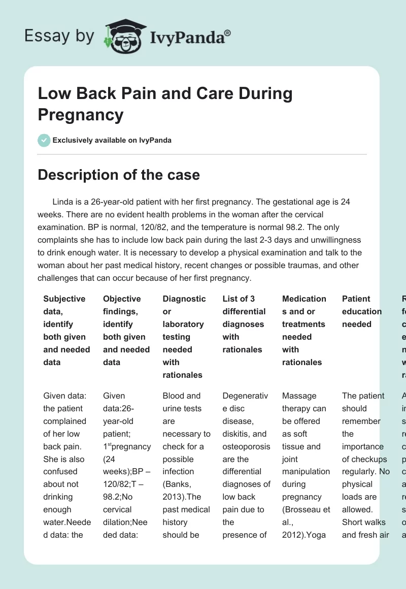 Low Back Pain and Care During Pregnancy. Page 1