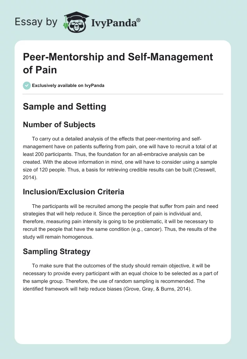 Peer-Mentorship and Self-Management of Pain. Page 1