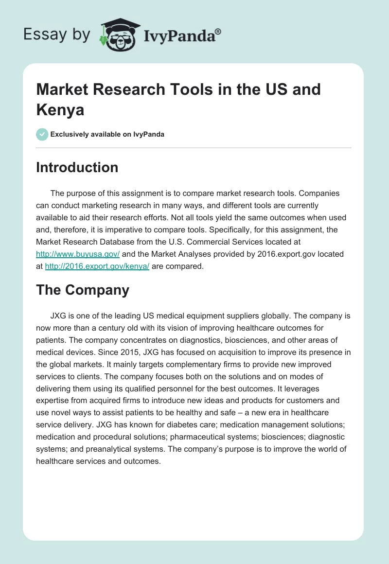 Market Research Tools in the US and Kenya. Page 1
