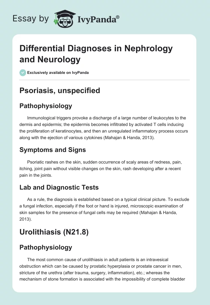 Differential Diagnoses in Nephrology and Neurology. Page 1