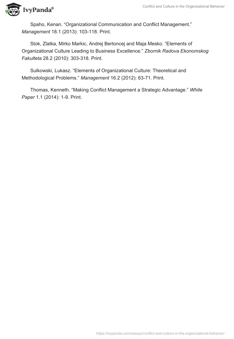 Conflict and Culture in the Organizational Behavior. Page 3