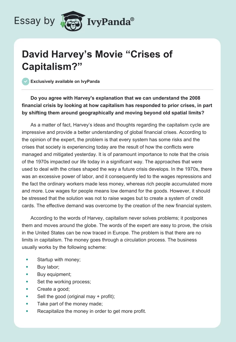 David Harvey’s Movie “Crises of Capitalism?”. Page 1