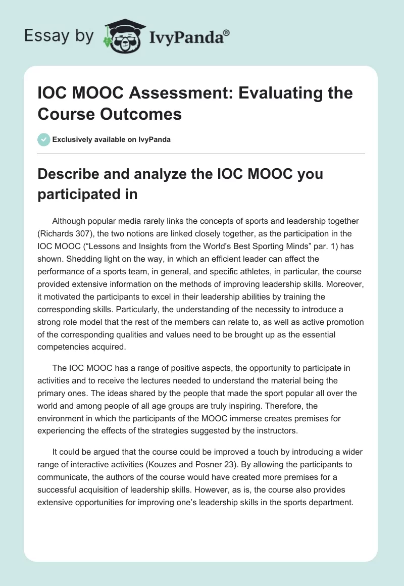 IOC MOOC Assessment: Evaluating the Course Outcomes. Page 1