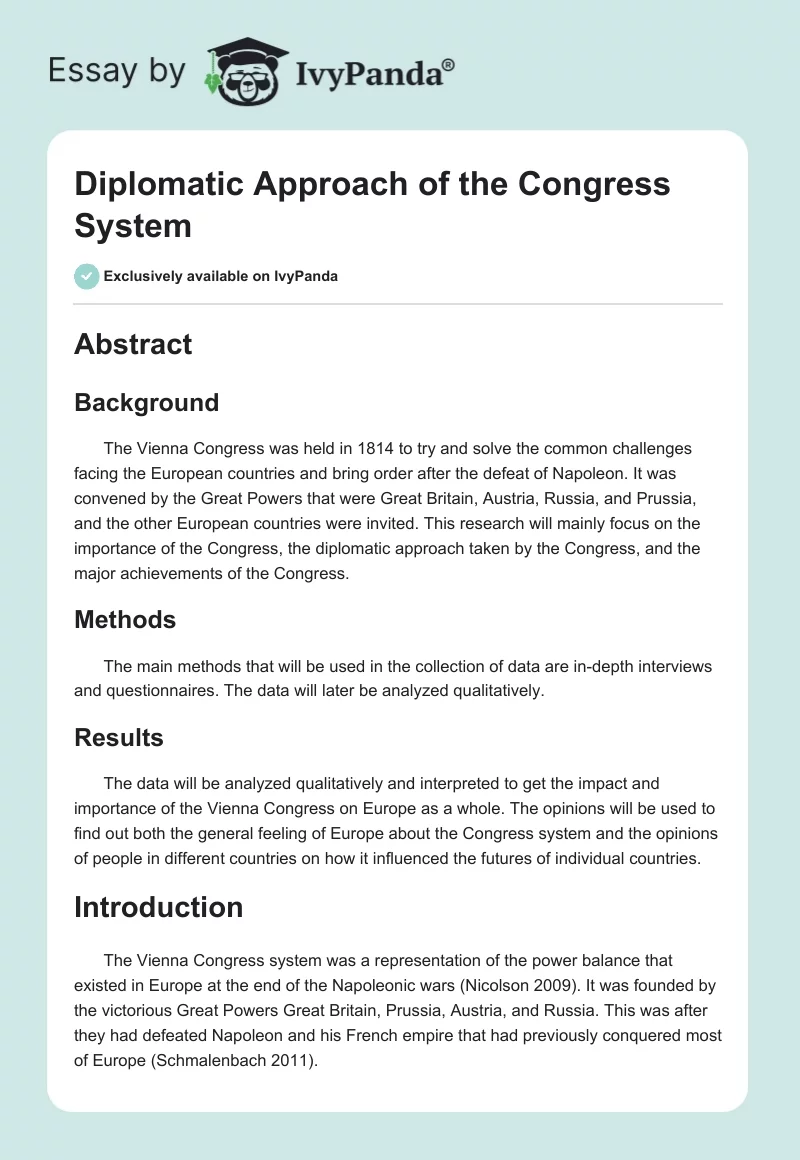 Diplomatic Approach of the Congress System. Page 1