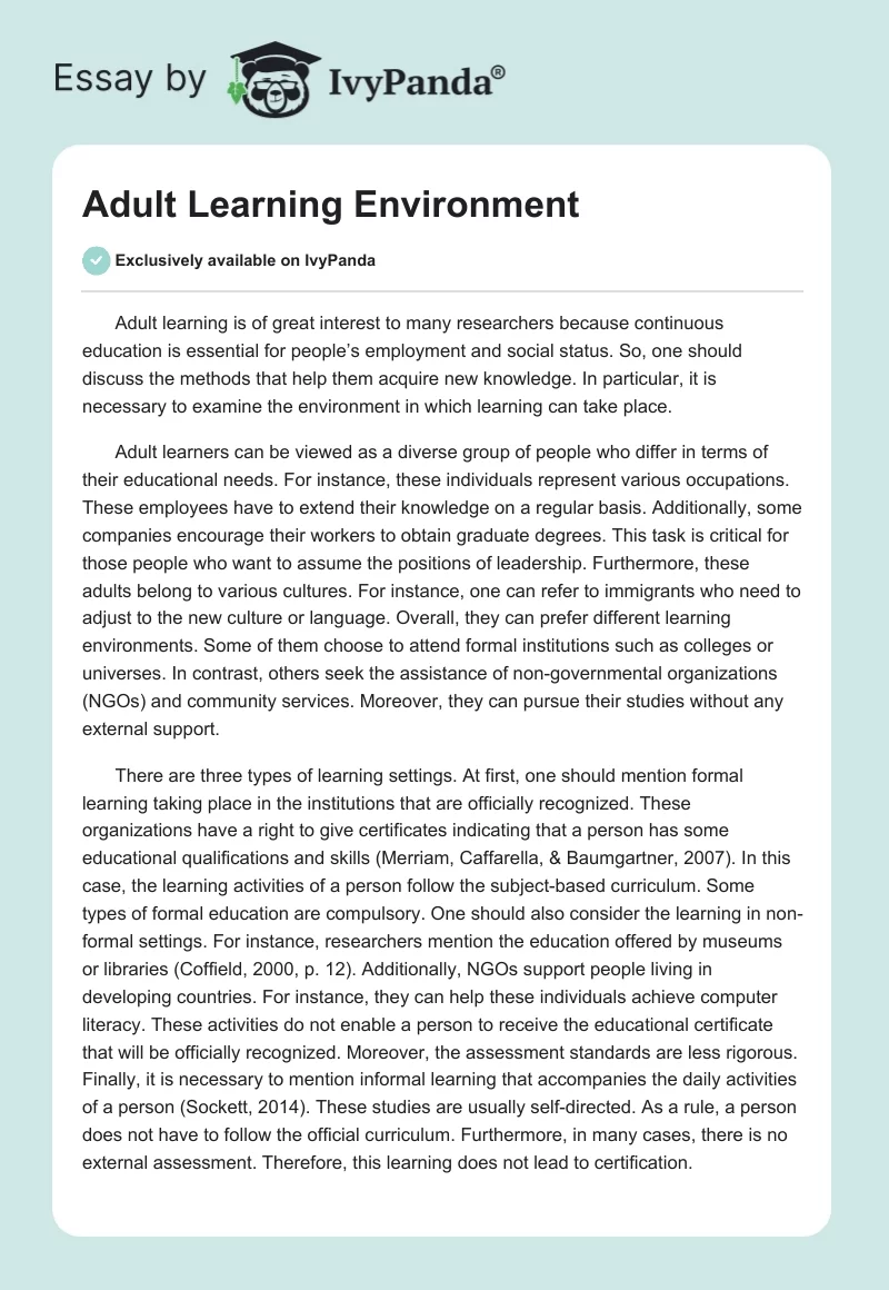 Adult Learning Environment. Page 1