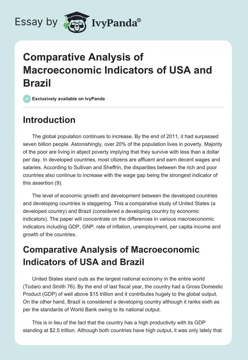 Comparative Analysis of Macroeconomic Indicators of USA and Brazil. Page 1