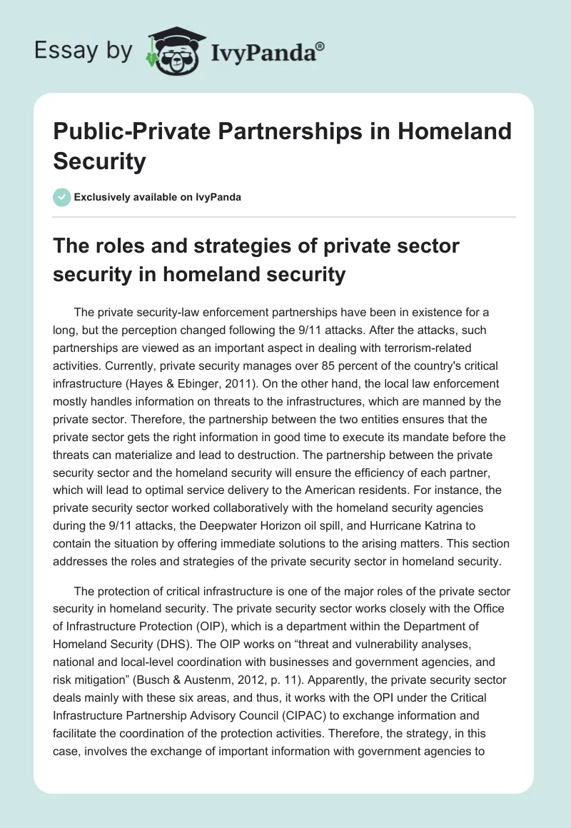 Public-Private Partnerships in Homeland Security. Page 1