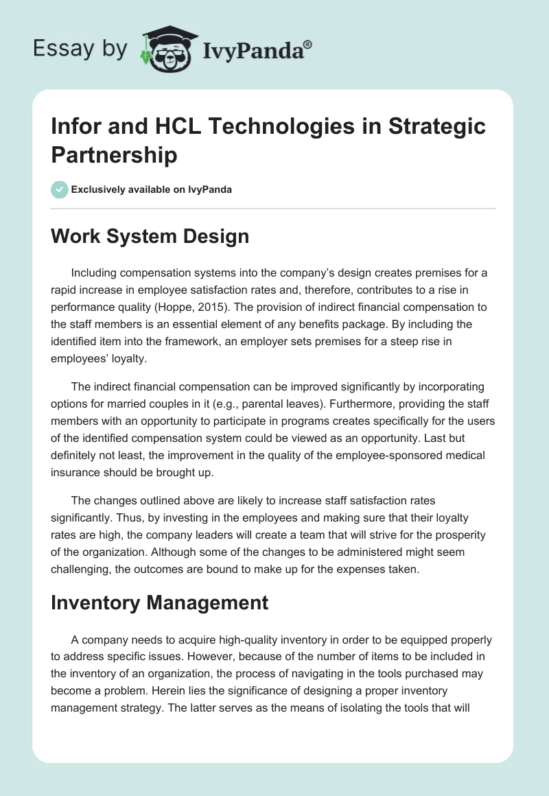Infor and HCL Technologies in Strategic Partnership. Page 1