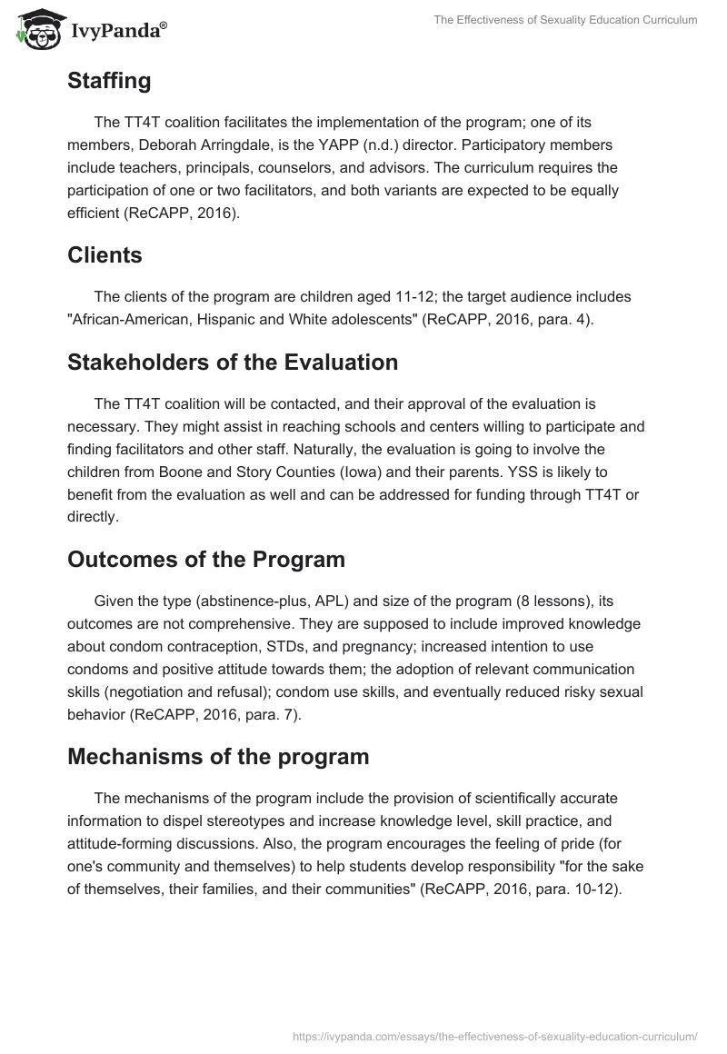 The Effectiveness of Sexuality Education Curriculum. Page 2