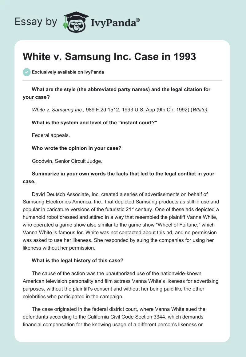White v. Samsung Inc. Case in 1993. Page 1