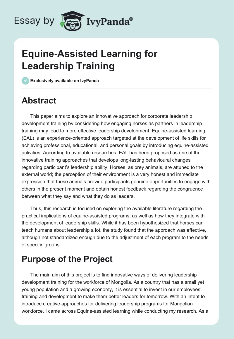Equine-Assisted Learning for Leadership Training. Page 1