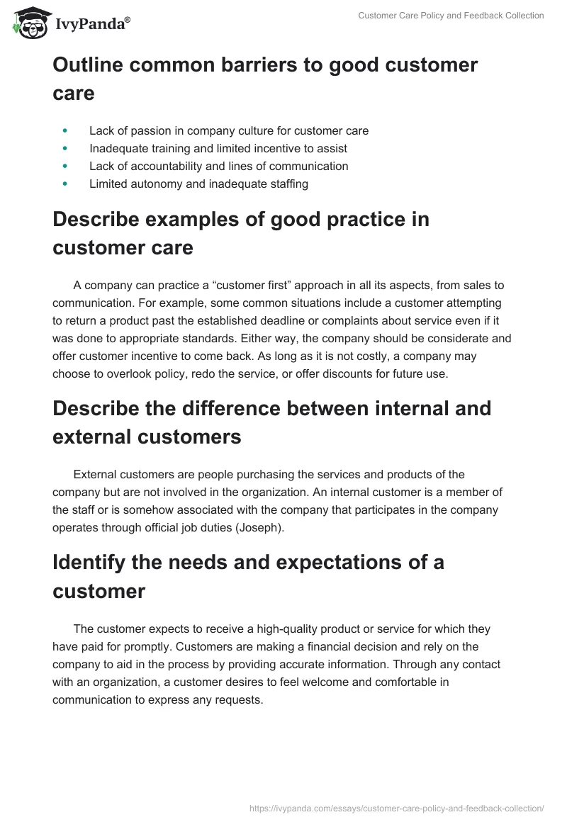 Customer Care Policy and Feedback Collection. Page 2