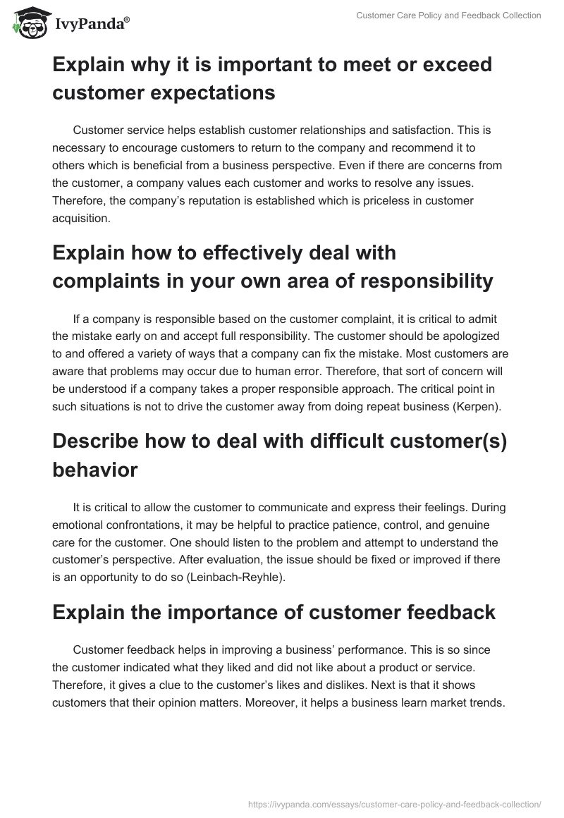 Customer Care Policy and Feedback Collection. Page 3