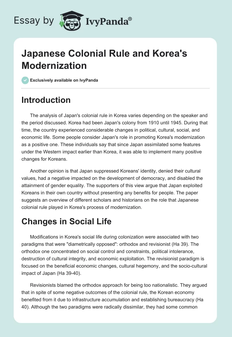 Japanese Colonial Rule and Korea's Modernization. Page 1