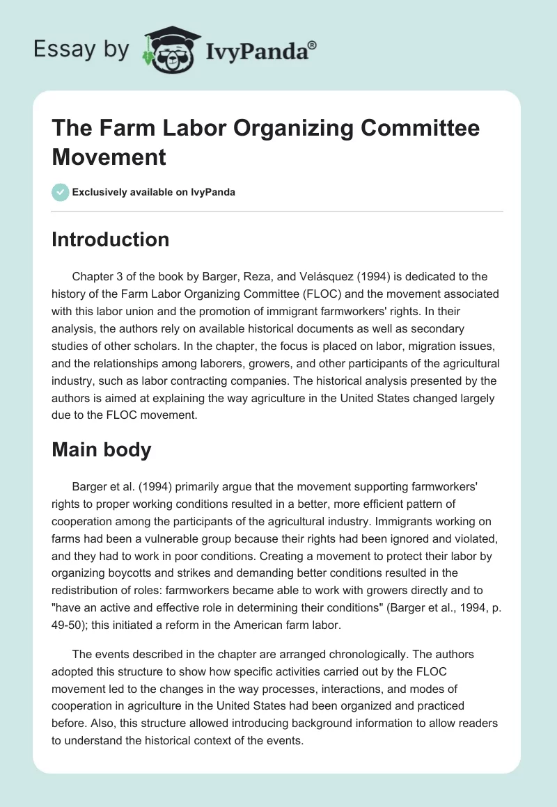 The Farm Labor Organizing Committee Movement. Page 1