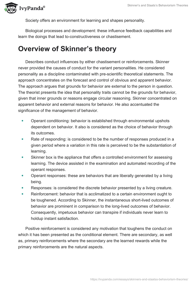 Skinner’s and Staats’s Behaviorism Theories. Page 2
