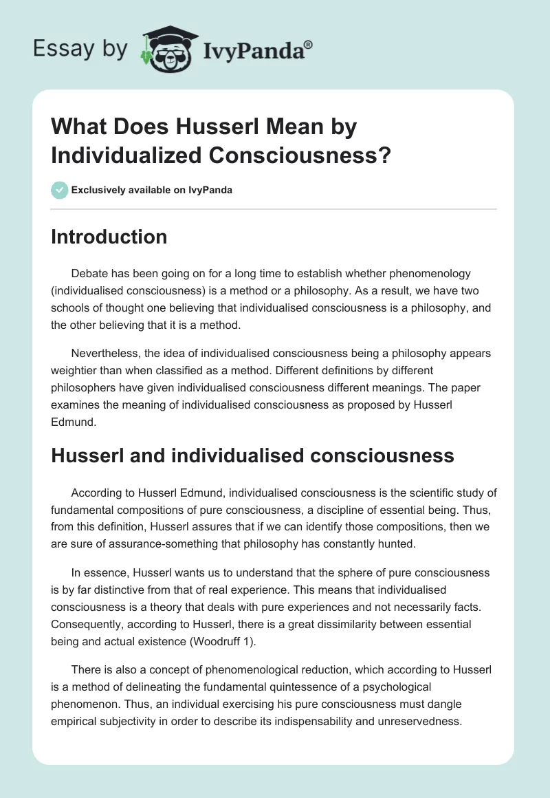 What Does Husserl Mean by Individualized Consciousness?. Page 1