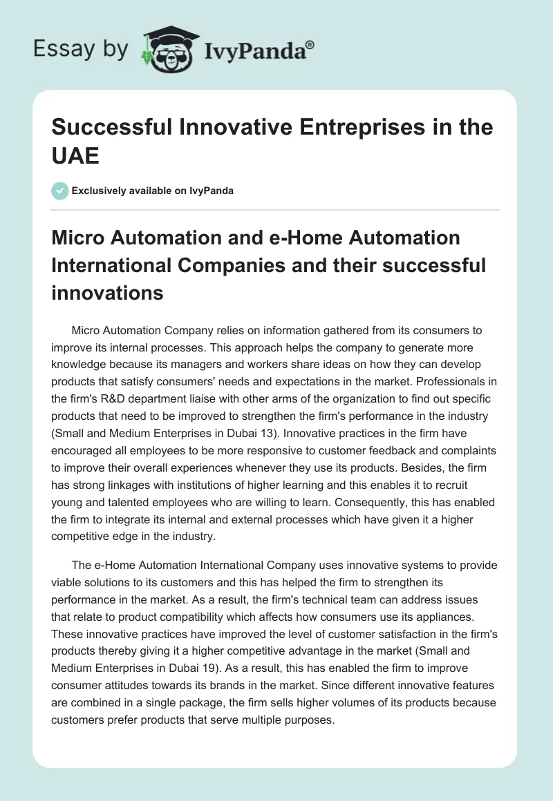Successful Innovative Entreprises in the UAE. Page 1