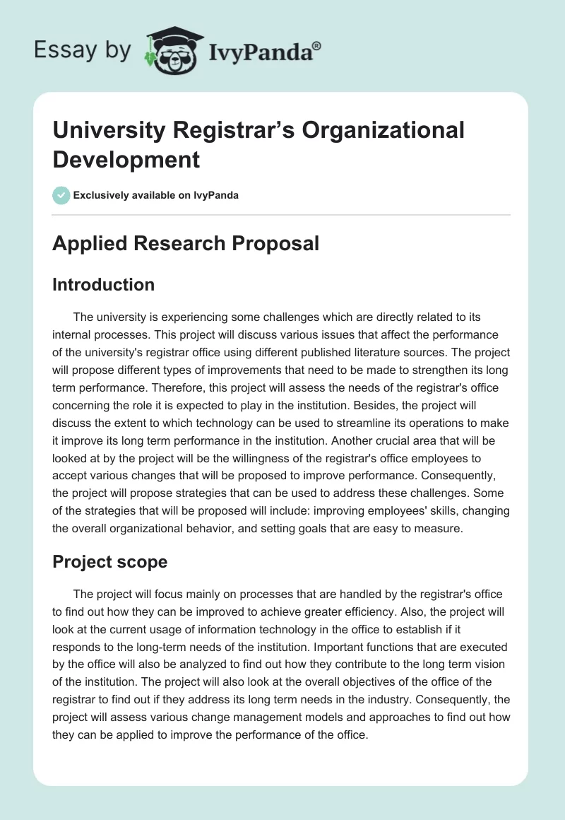 University Registrar’s Organizational Development. Page 1