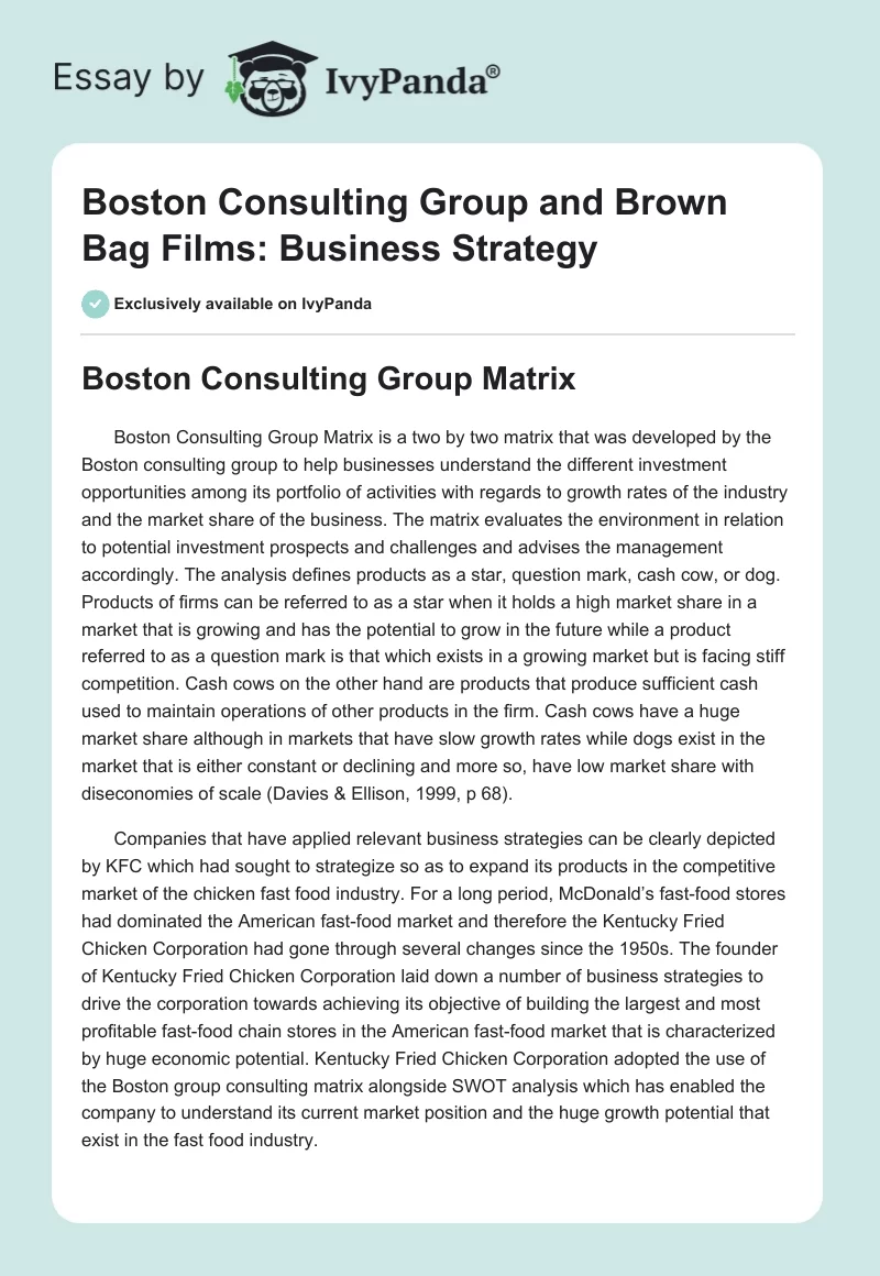 Boston Consulting Group and Brown Bag Films: Business Strategy. Page 1