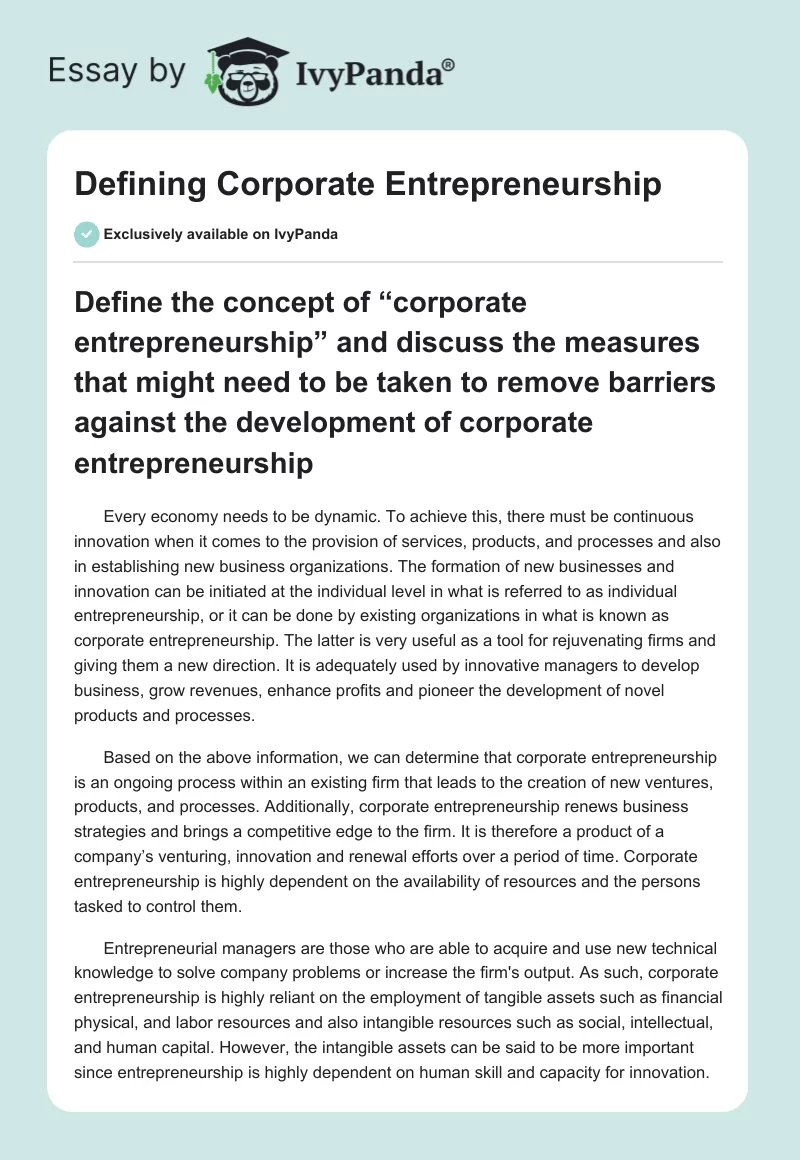 Defining Corporate Entrepreneurship. Page 1
