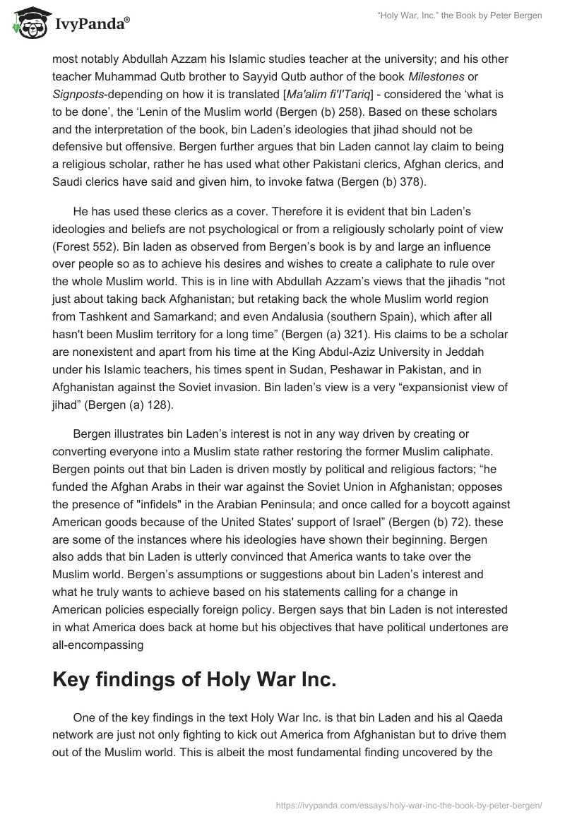 “Holy War, Inc.” the Book by Peter Bergen. Page 2