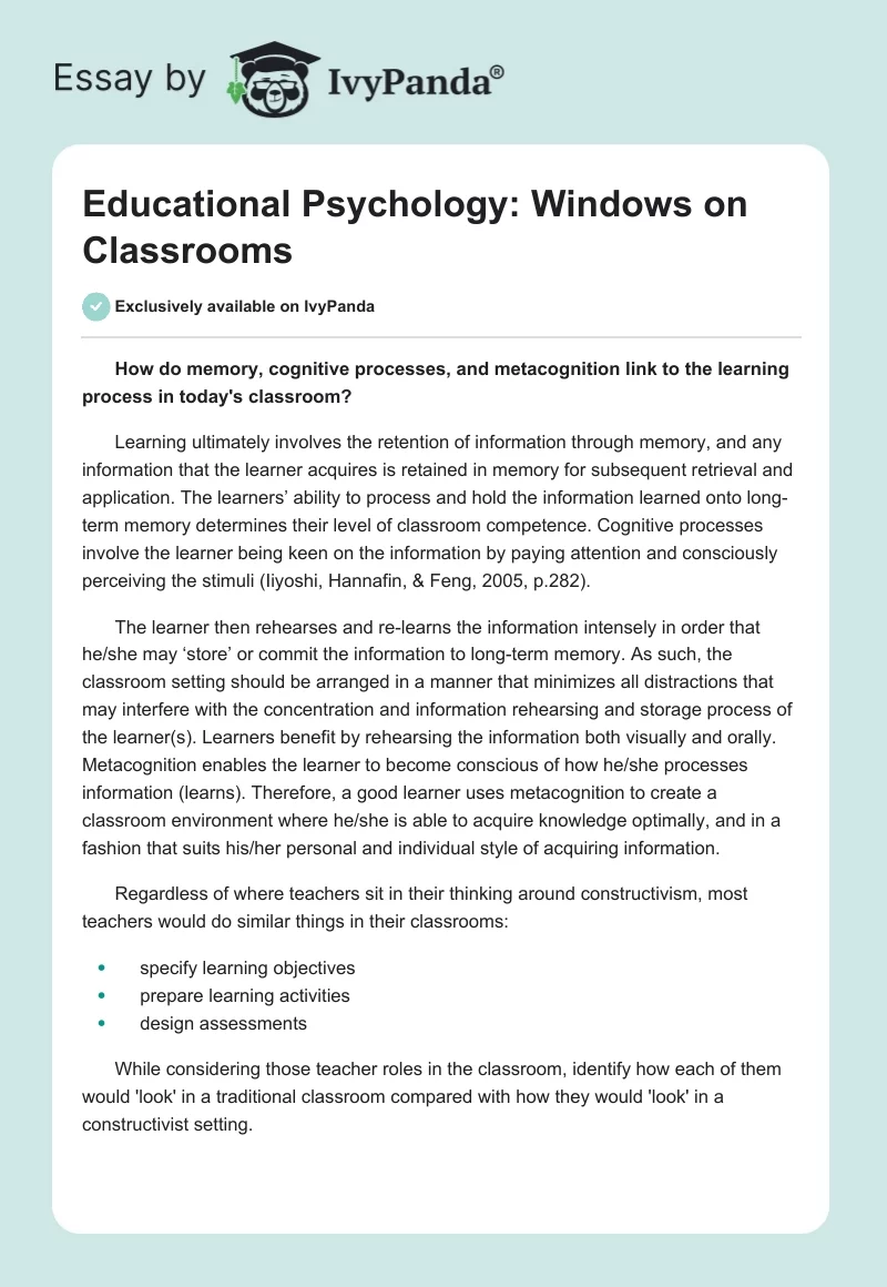 Educational Psychology: Windows on Classrooms. Page 1