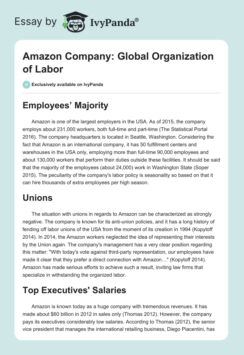 Amazon Company: Global Organization of Labor. Page 1