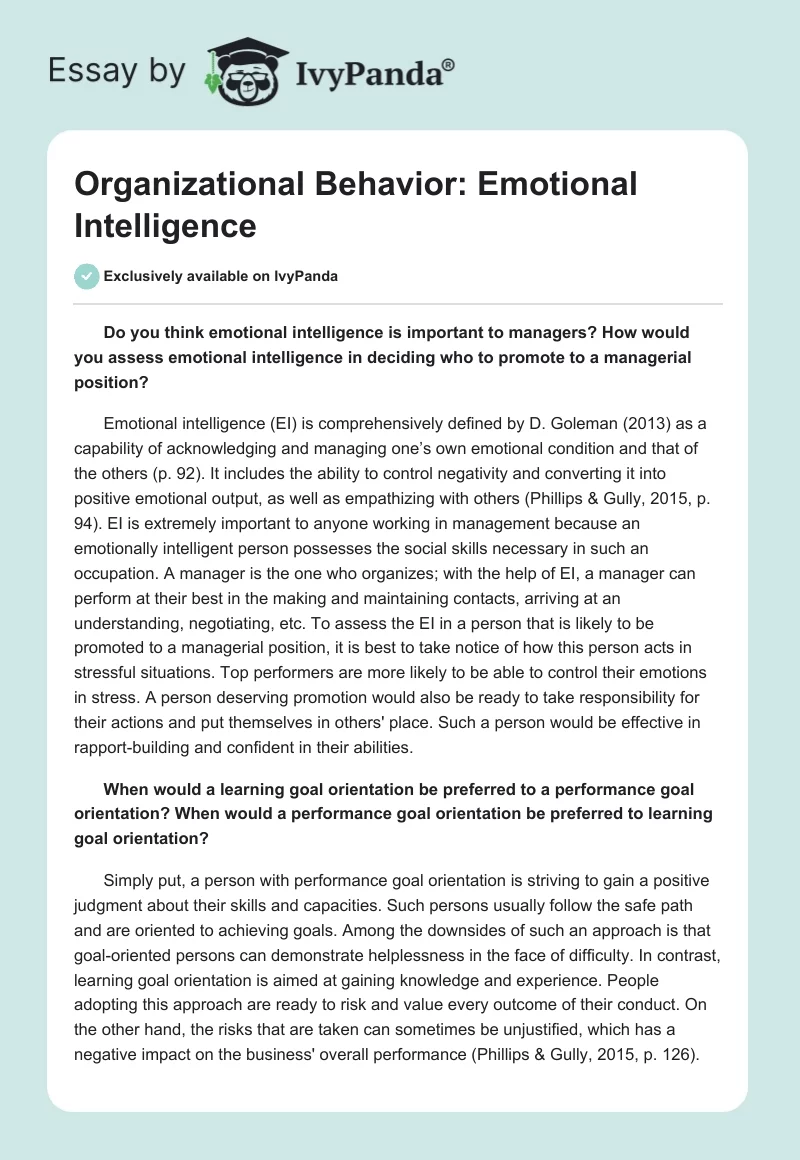 Organizational Behavior: Emotional Intelligence. Page 1
