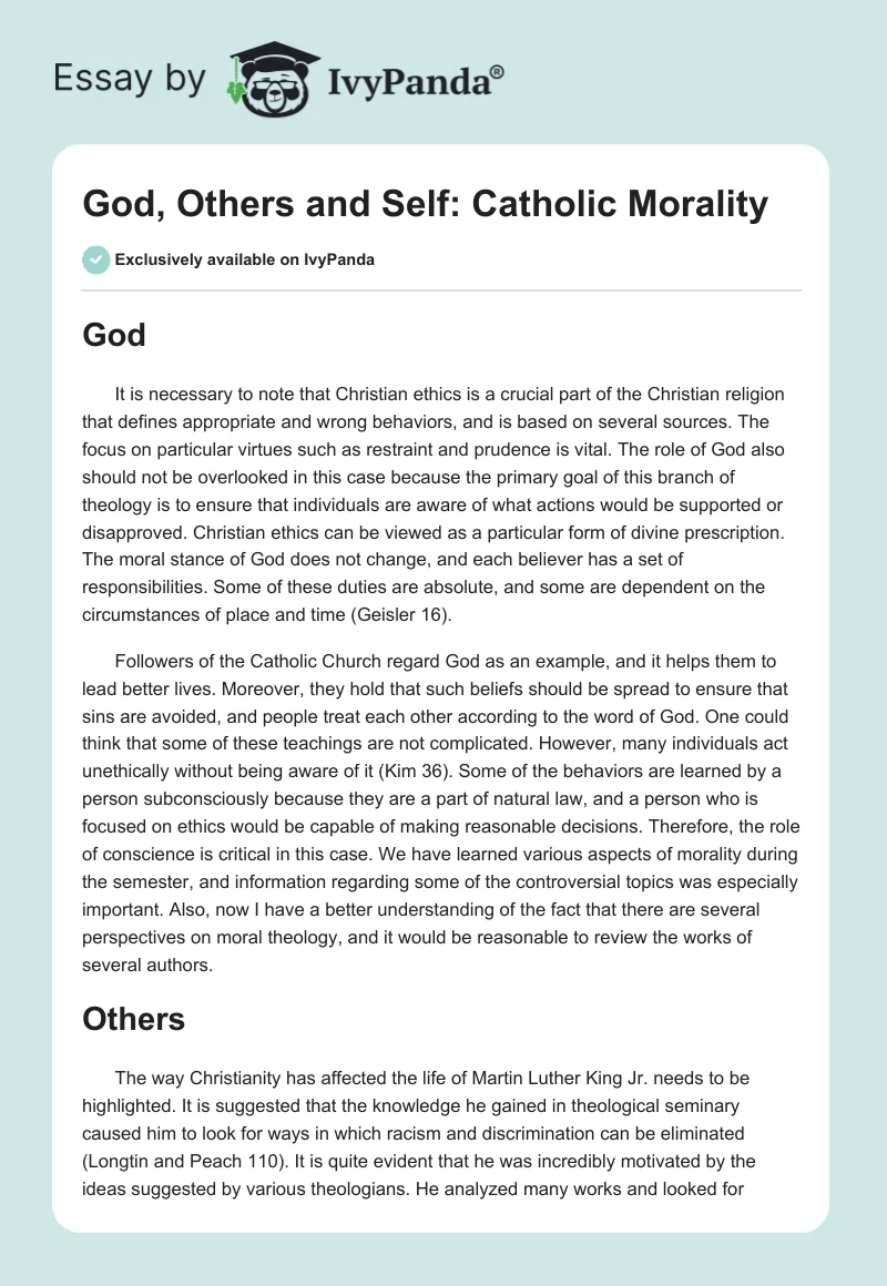 God, Others and Self: Catholic Morality. Page 1