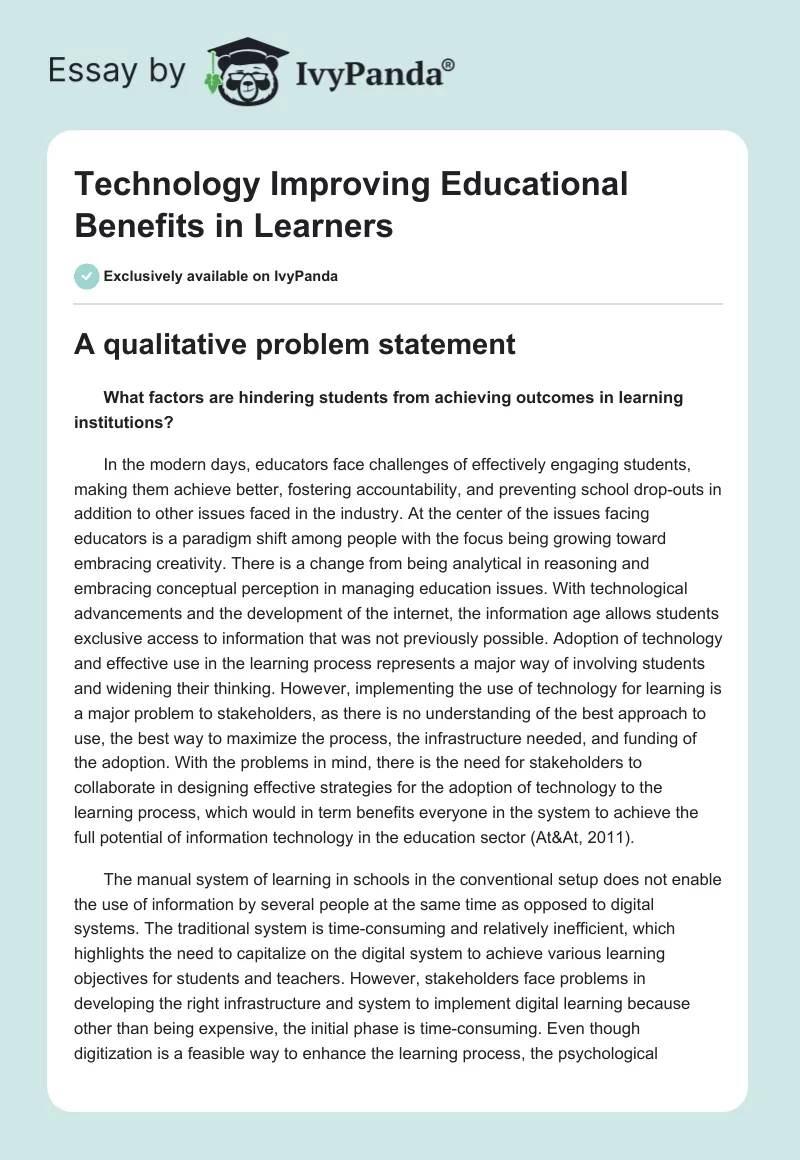 Technology Improving Educational Benefits in Learners. Page 1