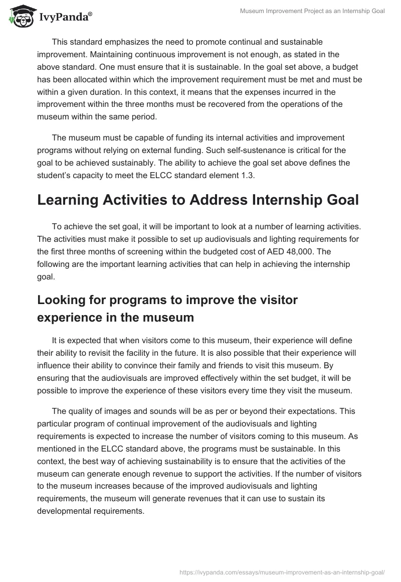 Museum Improvement Project as an Internship Goal. Page 2