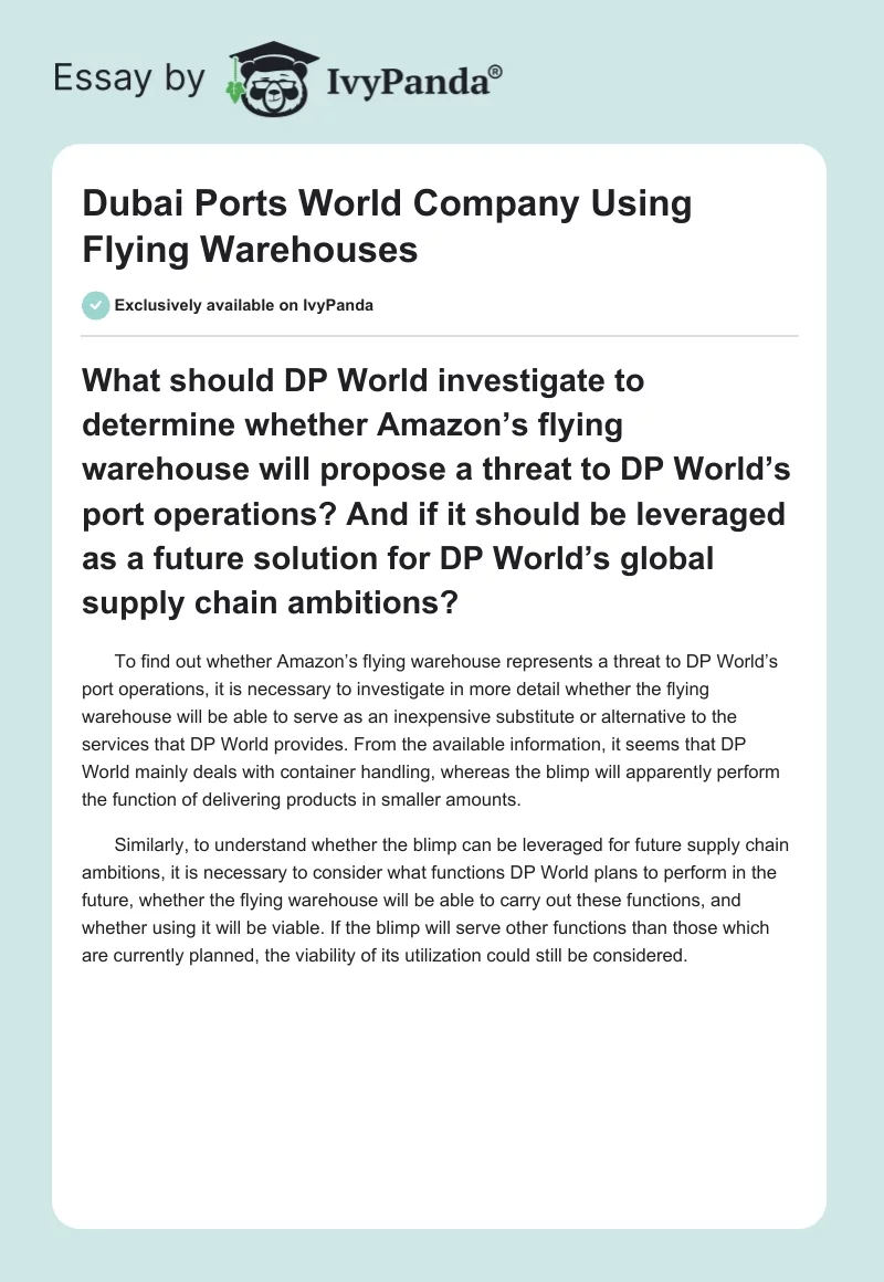 Amazon’s Flying Warehouse vs. DP World’s Operations. Page 1